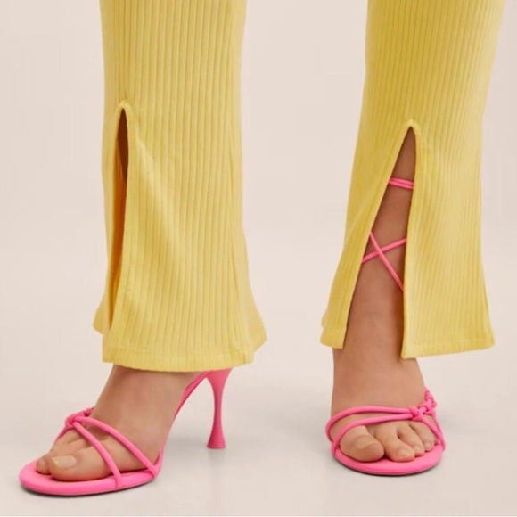 Mango MNG Front Slit Knit Pants Yellow NWT Small - Picture 4 of 13